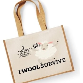 I Wool Survive Large Shopper Canvas Bag Cute Wool Knitting Theme Gift