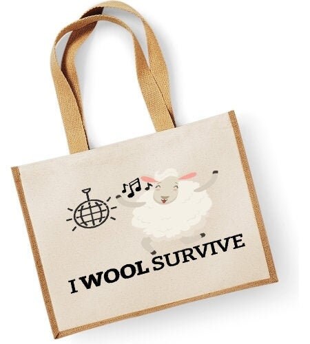 I Wool Survive Large Shopper Canvas Bag Cute Wool Knitting Theme Gift