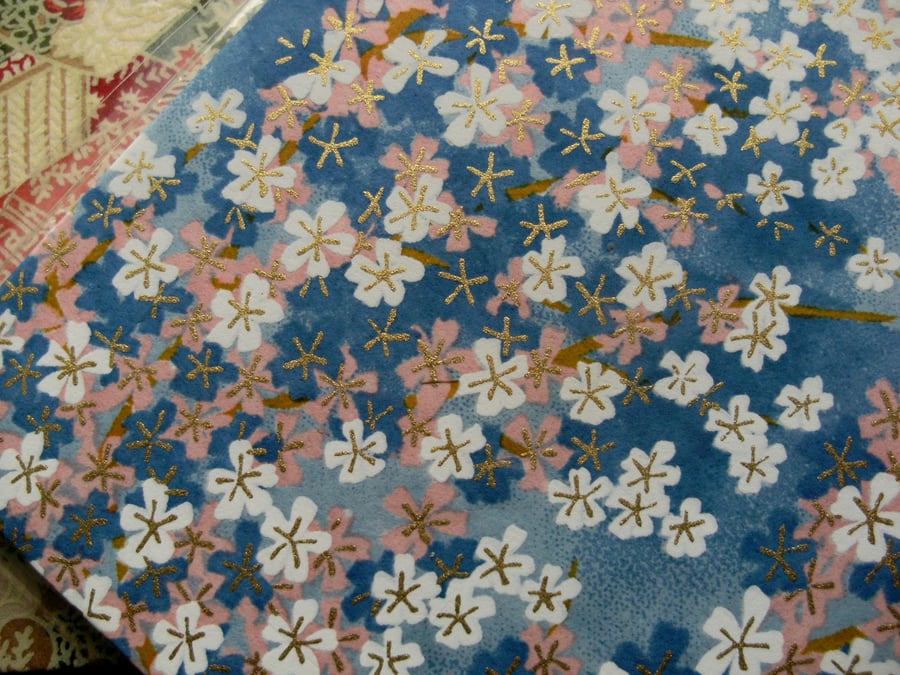 A6 HANDBACKED NOTEBOOK JAPANESE WASHI PAPER blue pink floral