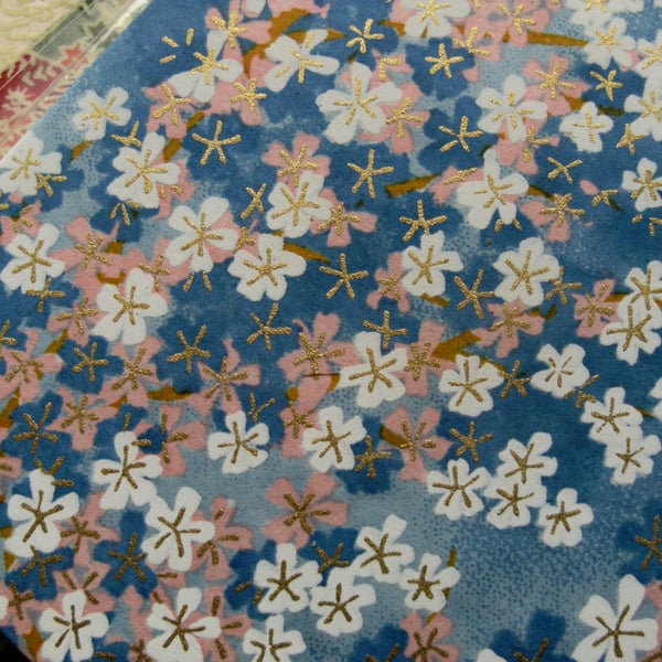 A6 HANDBACKED NOTEBOOK JAPANESE WASHI PAPER blue pink floral