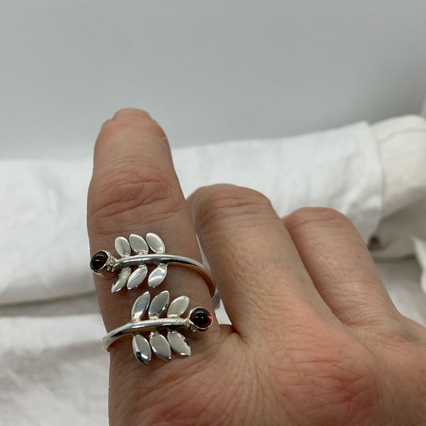 Adjustable Garnet Flower Ring