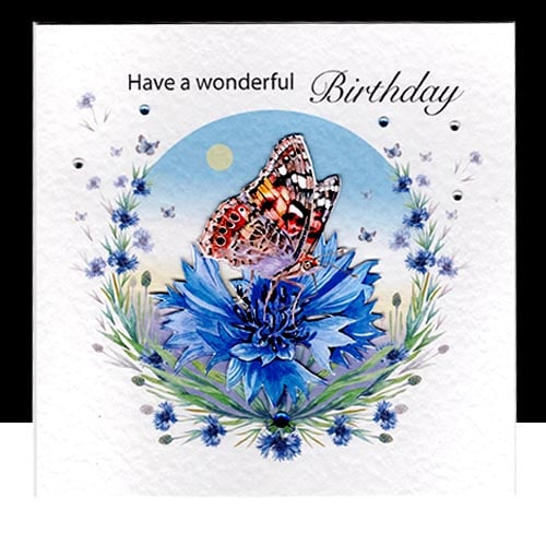 A Luxury Happy Birthday - Painted Lady Butterfly Handmade Card - unique design