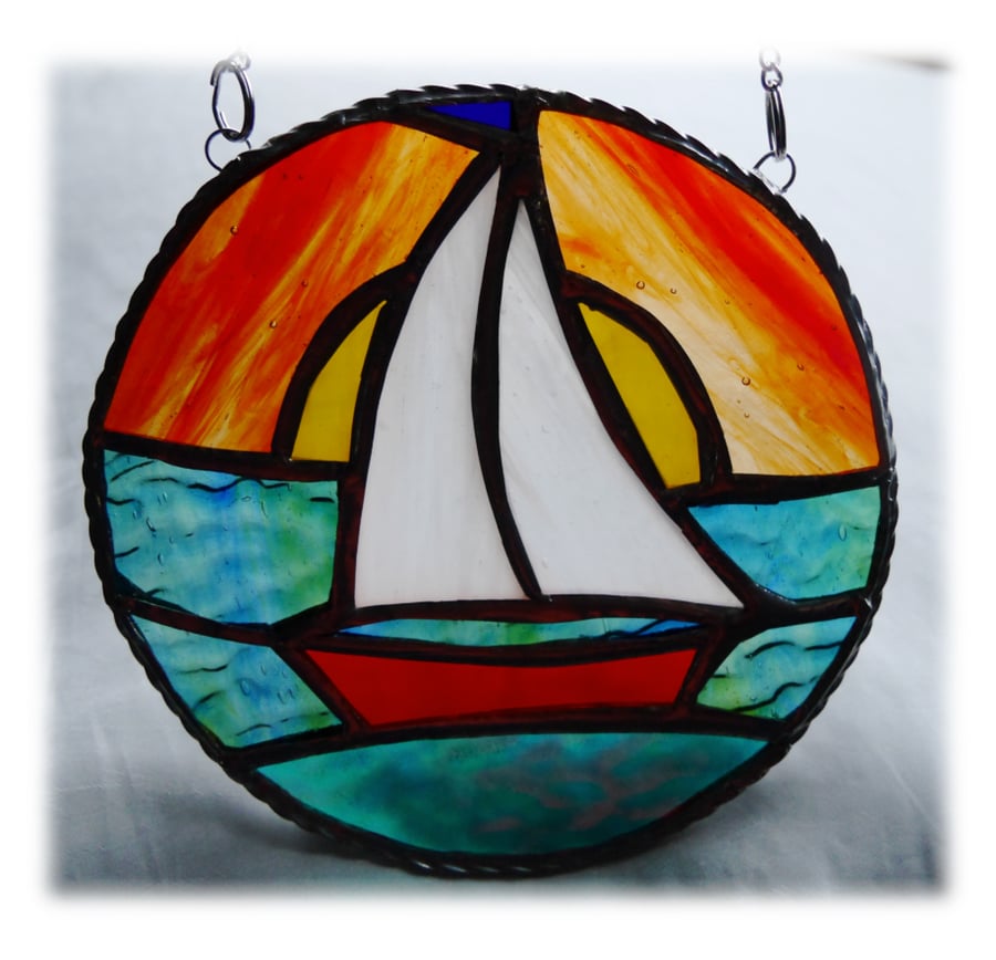 Sailboat Sun Stained Glass Suncatcher Handmade Ring 004