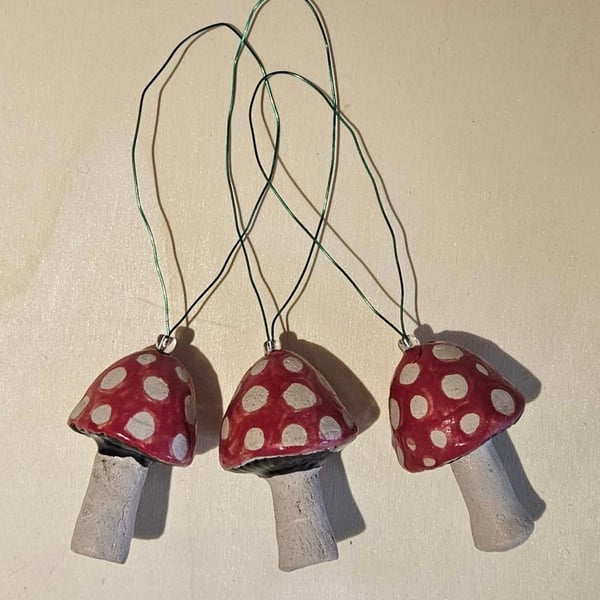 Set of Three Handmade Ceramic Toadstools