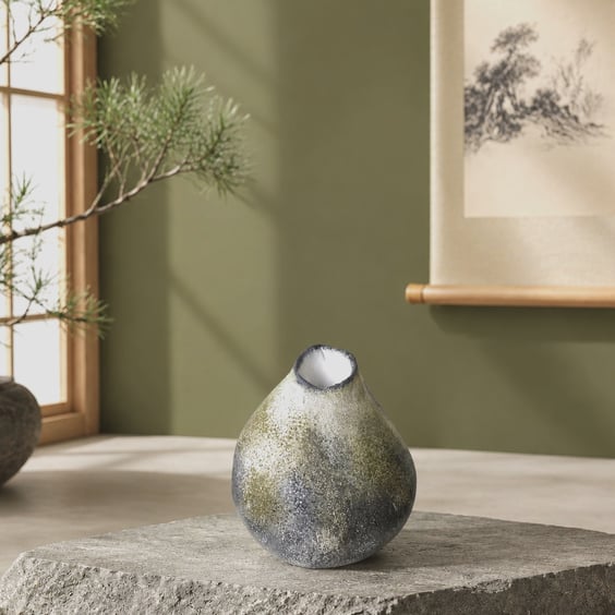 Hand Built Clay Pear Shaped Vase, Hand Painted Solace Vessel, Minimalist Decor