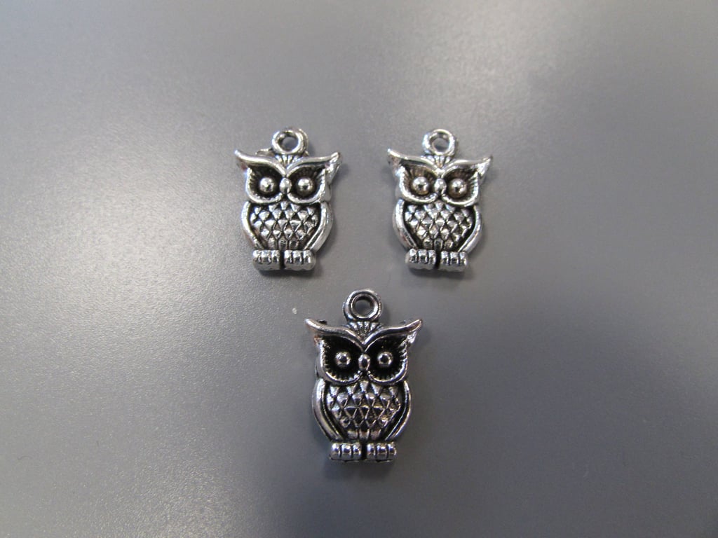 Silver Owl Jewellery making charm pendant X 3