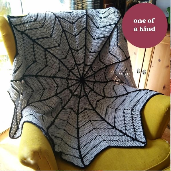 Crochet Cobweb Blanket Halloween Spider Web Throw Free P&P