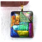 Dichroic Glass S008 Supersize Patchwork Pendant with Gold plated chain