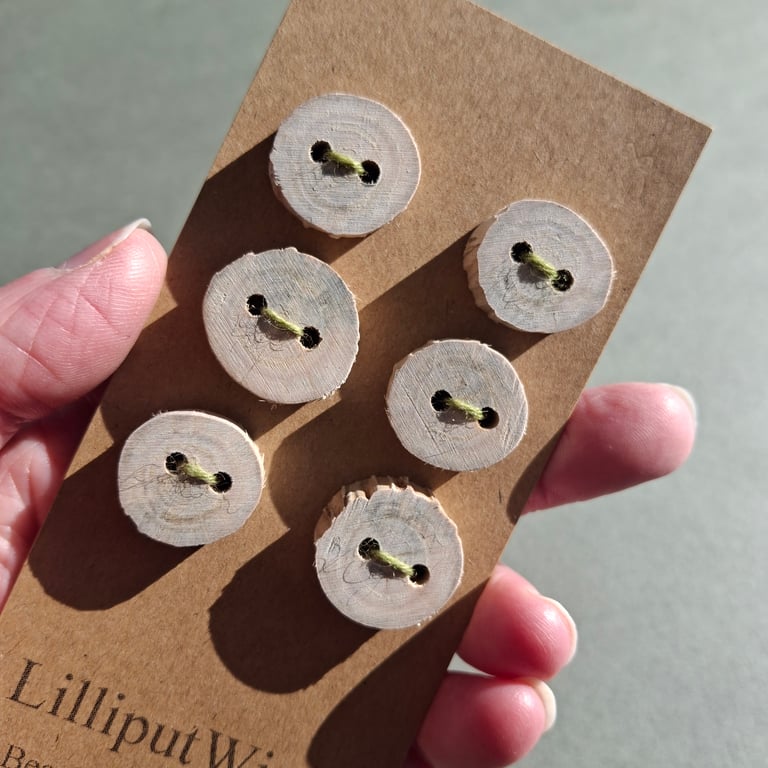 Set of six flat driftwood disk buttons