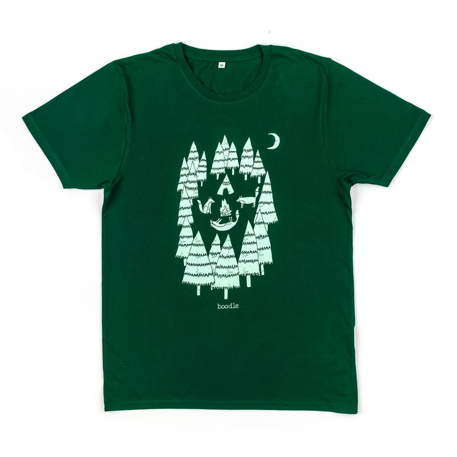 100% Organic Mens T-shirt featuring 'Foxes in the Forest'