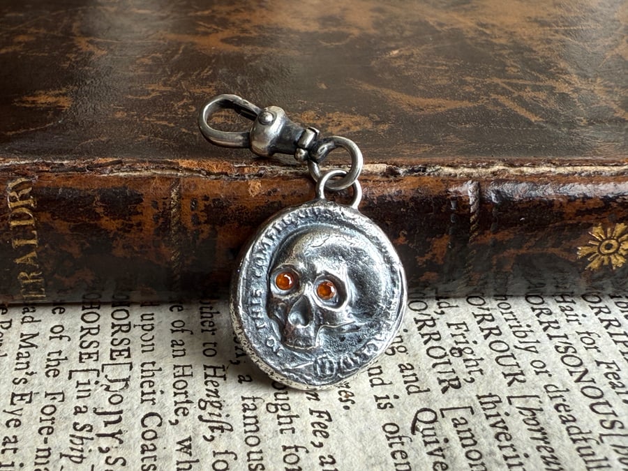 Double sided Memento Mori Wax Seal Clip On Skull and ship Pendant 