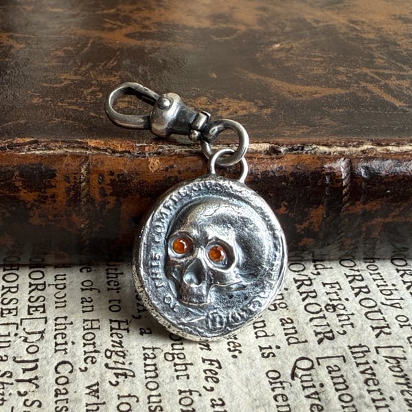 Double sided Memento Mori Wax Seal Clip On Skull and ship Pendant 