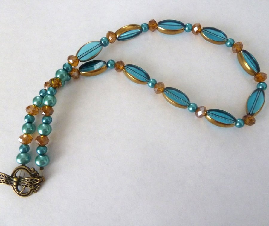 SALE teal and gold necklace