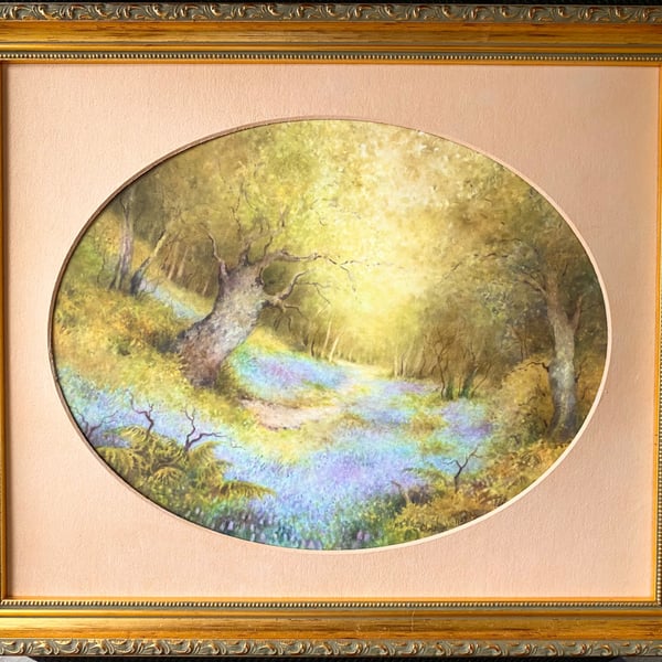 Bluebell Wood . Knightwick . Handpainted oval plaque 