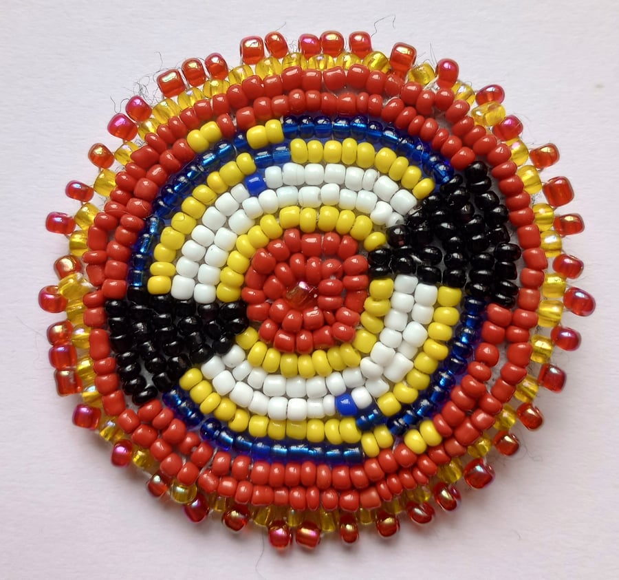 Sweet little ethnic beaded Native American inspired Medicine Wheel pin brooch