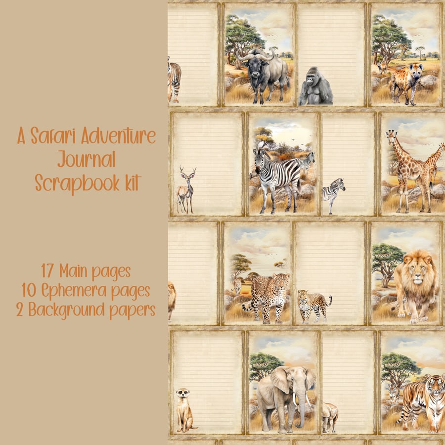 A Safari Adventure Scrapbooking, Ephemera, Journal, Digital Download