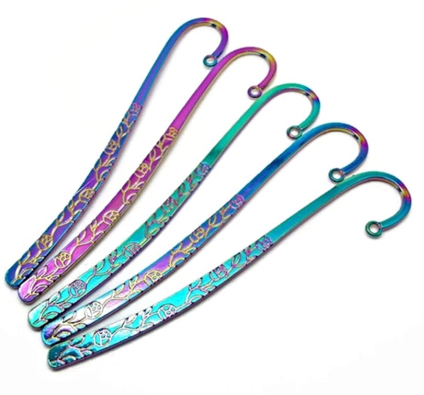 Rainbow Electroplated Bookmarks, Pack of 5 with Flower Engraving, 113mm