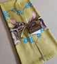 Rabbits in forget-me-not heart tea towel design, organic cotton, hanging loop - Image 2