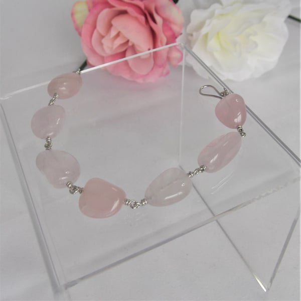 Rose quartz gemstone bracelet tumble stone heart chakra love nurturing