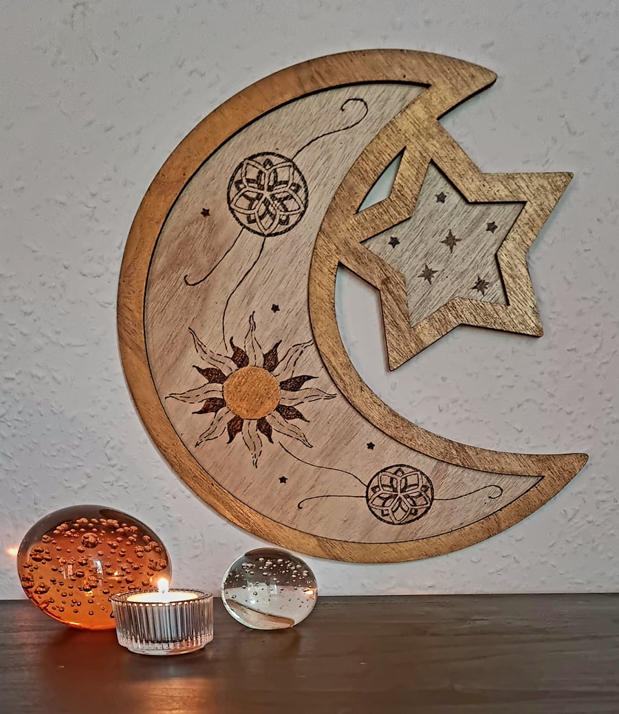 Moon and Star Wooden Tray