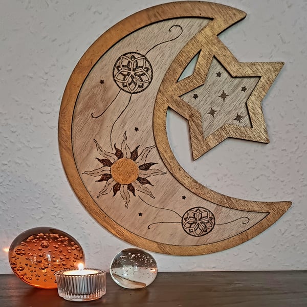 Moon and Star Wooden Tray