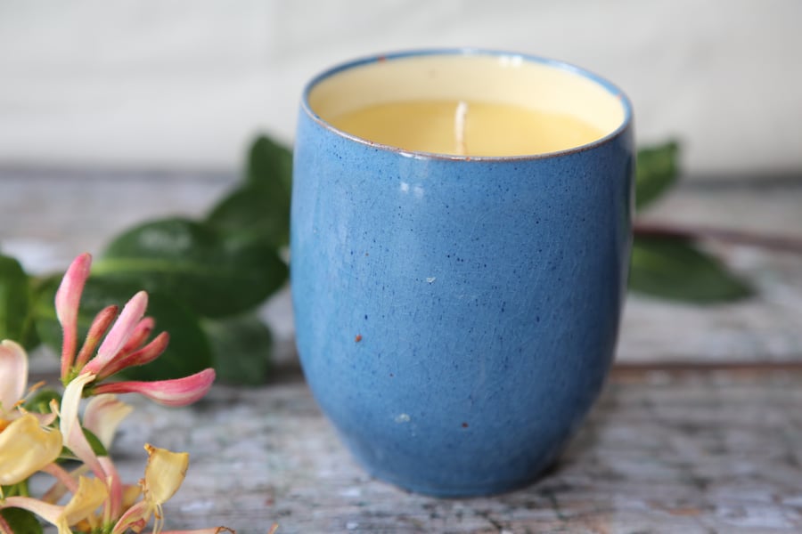 Vintage Hand thrown Blue Vase Aromatherapy Candle