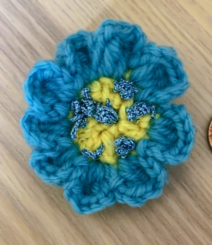 Individual hand crochet flower badge