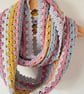 Multicoloured Crochet Infinity Scarf - Handmade - Pink - Mustard - Gifts for Her