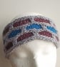 Knitted Headband, Earwarmer or Hairband, Handspun, Grey, Turquoise and Burgundy - Image 3