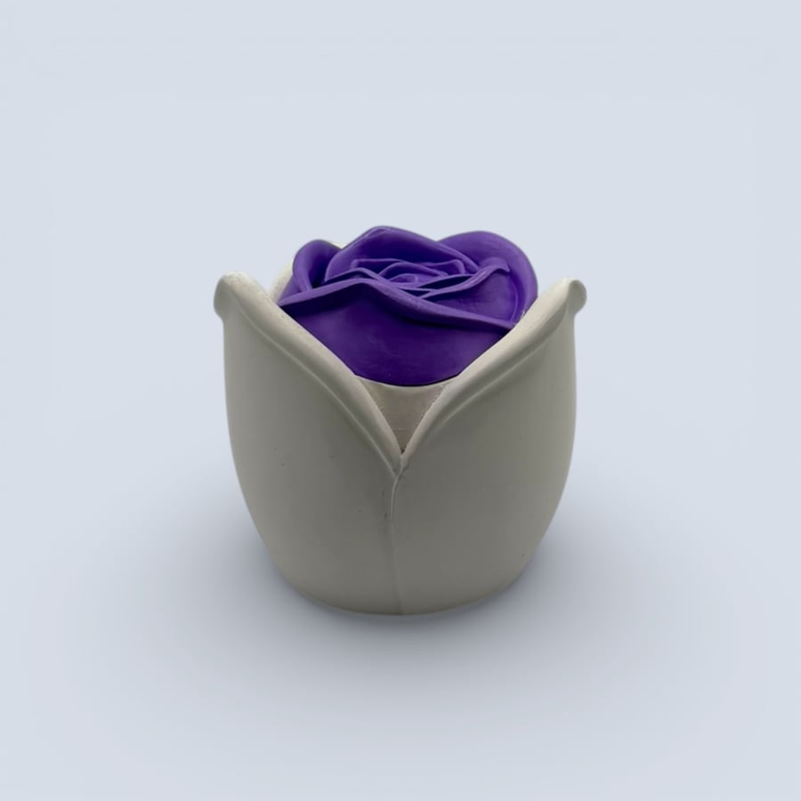 White Rose Jewellery Box with Soft Lilac Purple Floral Lid