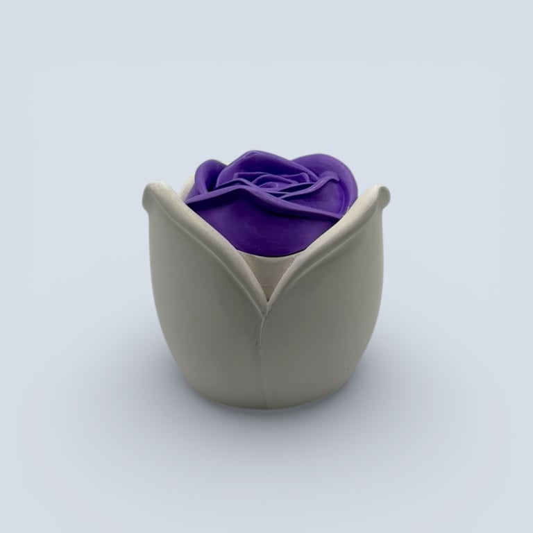 White Rose Jewellery Box with Soft Lilac Purple Floral Lid