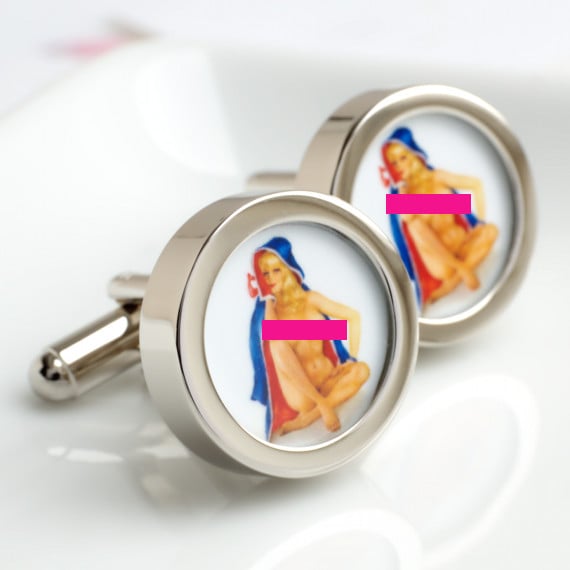  Vintage Pin Up Cufflinks in Red White and Blue