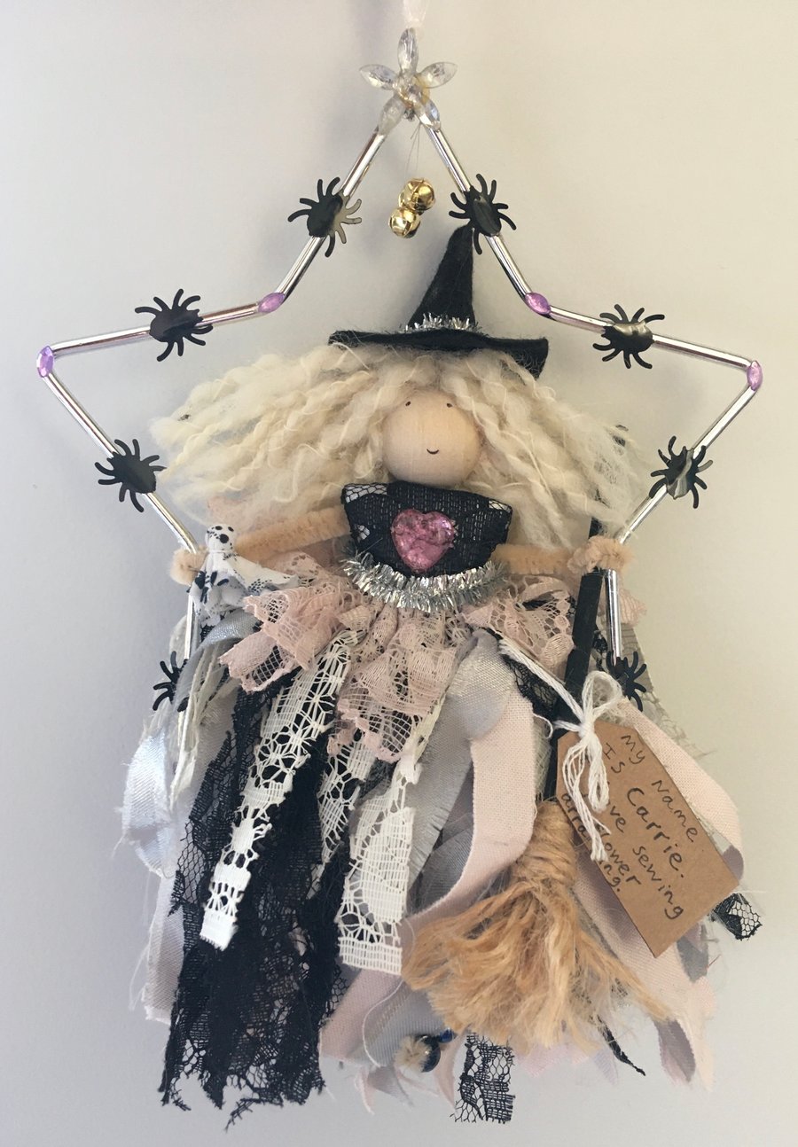 Witch In A Star Hanging Decoration - Kitchen Witch - Carrie 