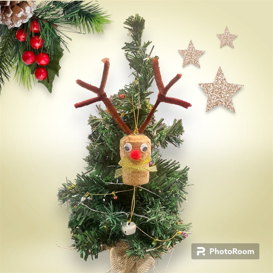 Set of 3 Recycled Cork Reindeer, Reindeer , Cork Reindeer , Reindeer ornament