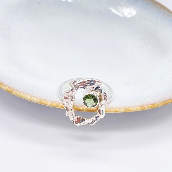 Moldavite Silver Ring Handmade 