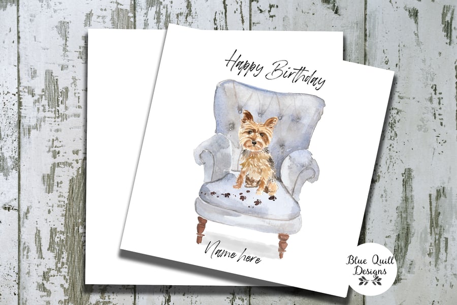 Yorkshire Terrier Watercolour Print Personalised Birthday Card