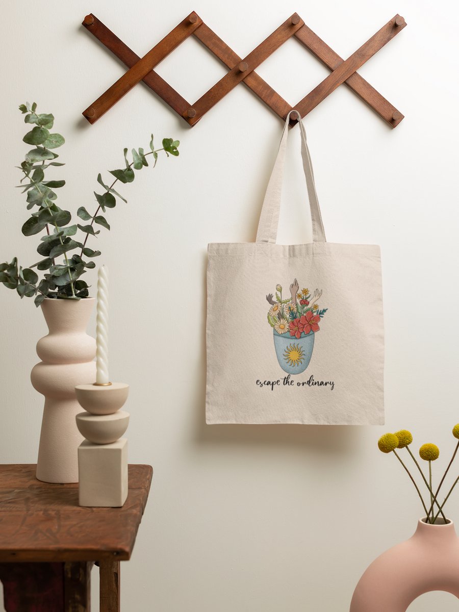 escape the ordinary tote bag, Handmade tote bag, 100% Cotton, recyclable
