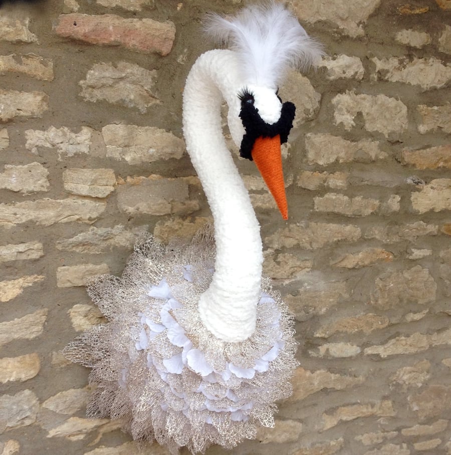 Faux taxidermy handmade elegant ivory Swan animal head wall mount