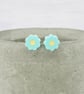 Pastel blue flower studs - Titanium stems - Hypoallergenic - Image 1