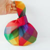 Recycled satin japanese knot bag in rainbow colours
