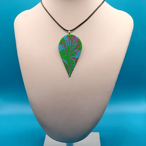Polymer clay pendant - unique handmade necklace - teardrop costume jewellery