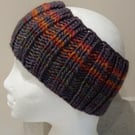 Hand Knitted stripey Merino Headband in Purple 
