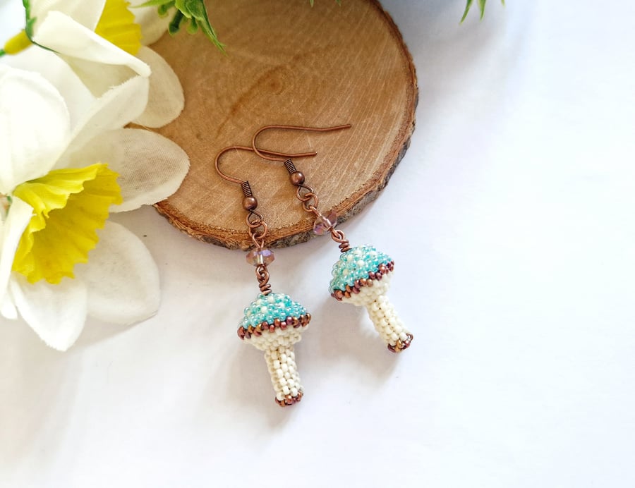 Turquoise Beaded Toadstool Earrings 