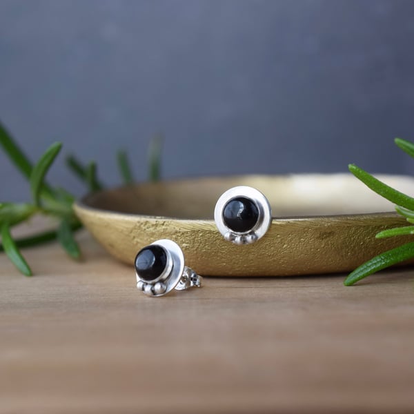 Handmade Black Onyx and Sterlind Silver Stud Earrings