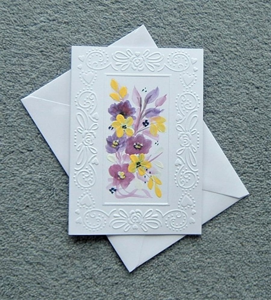 hand painted and embossed edging blank greetings card ( ref F 310)