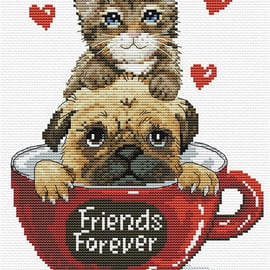 Friends Forever Cat and Dog No-Count Cross Stitch Kit