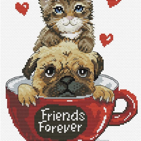 Friends Forever Cat and Dog No-Count Cross Stitch Kit