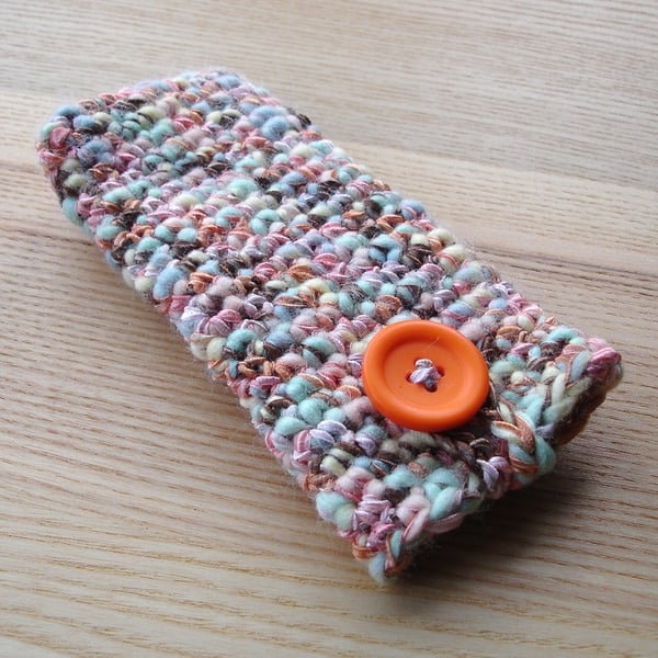 Crochet Mobile Phone Cozy with Button in Candy Colours