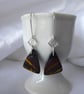 Sterling Silver and Iron Tiger's Eye Earrings with Diagonal Stripes