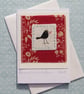 Blackbird with winter berries hand-stitched card, winter birthday or Christmas - Image 4